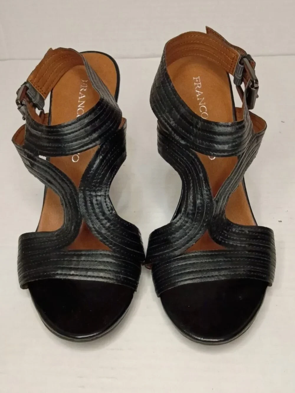 Franco Sarto Adonis Black Strappy Cone Heel Sandals Women's Size 8.5M